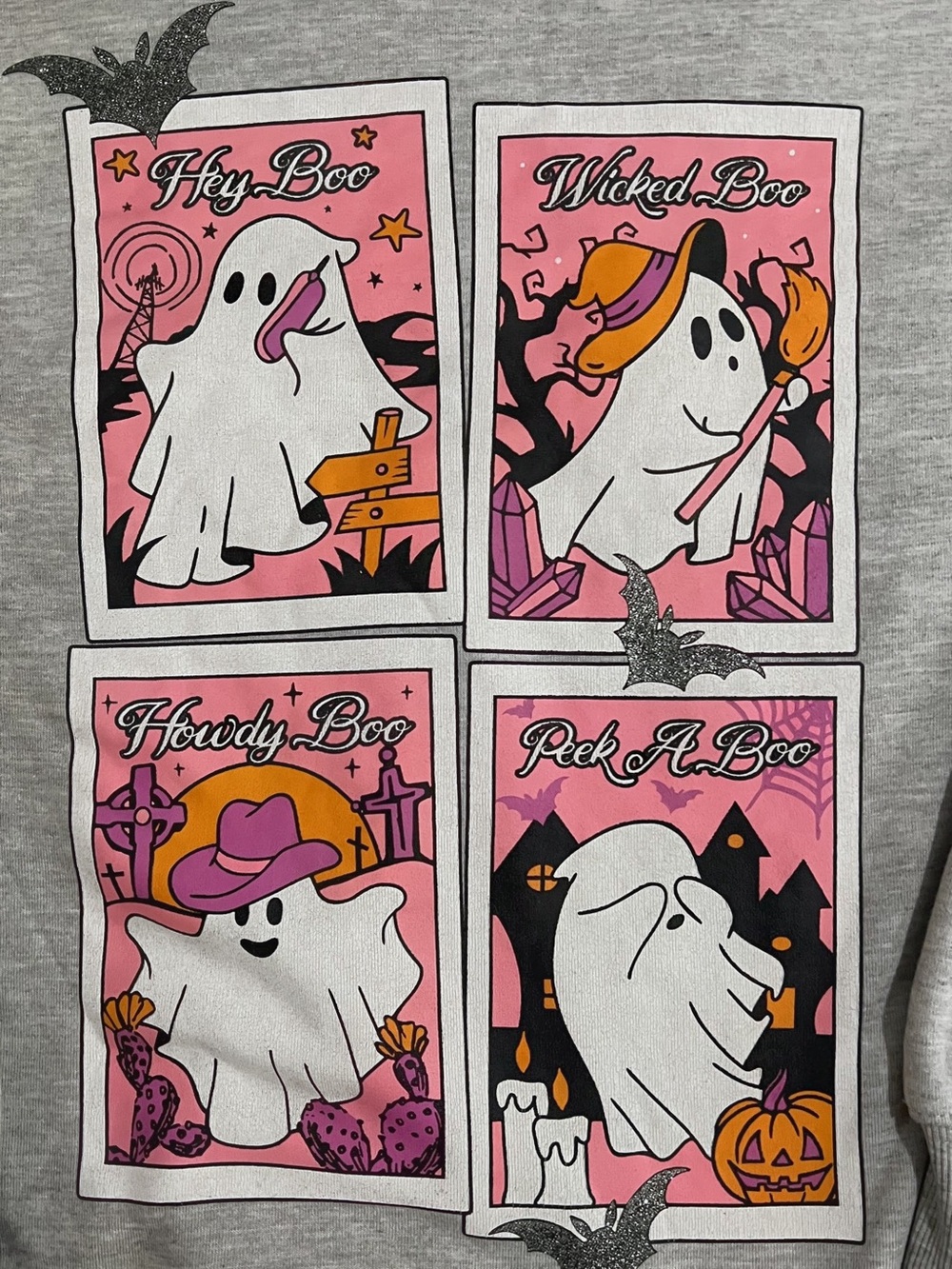 Wound Up Light Heather Gray Sweatshirt with Pink Ghost Comic Panels - Picture 2 of 4